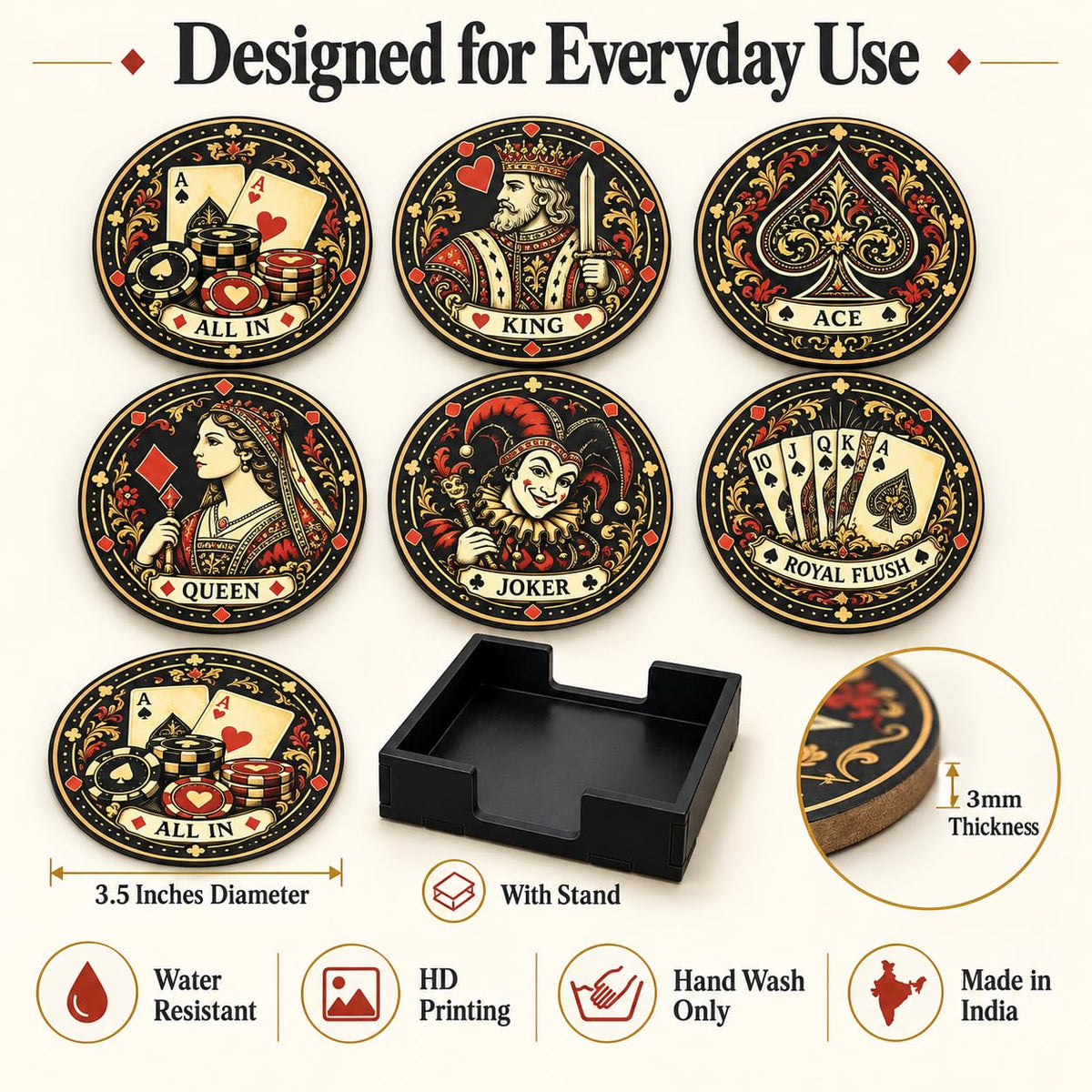 Zesta Poker Wooden Coasters – Set of 6 – image 4