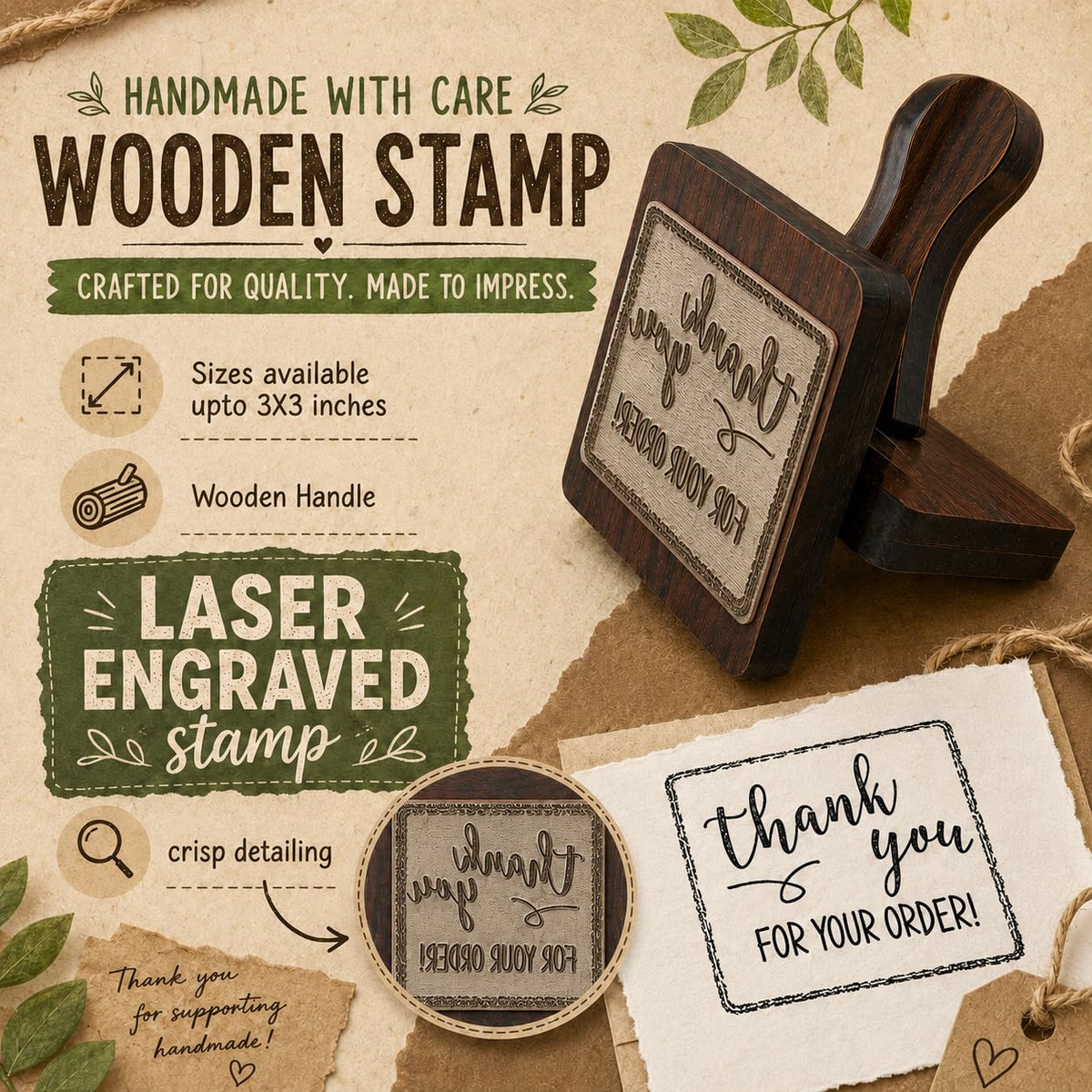 Zesta Thank You for Your Order wooden rubber stamp with black inkpad - image 3