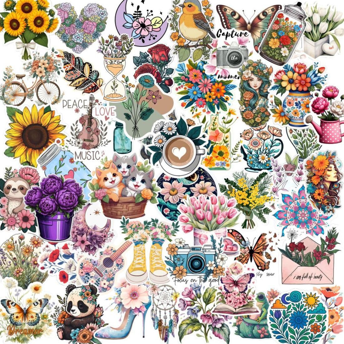 floral waterproof vinyl stickers for laptop journal and water bottle