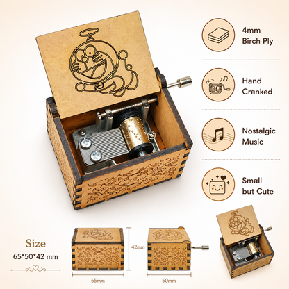 doraemon hand crank music box close up design detail