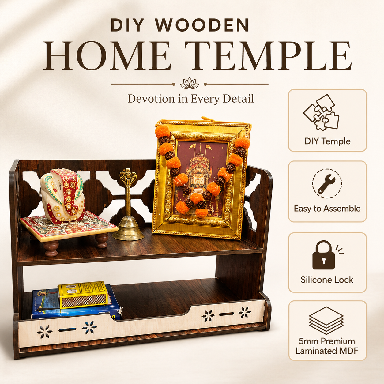 wooden temple for home office pooja size and finish detail