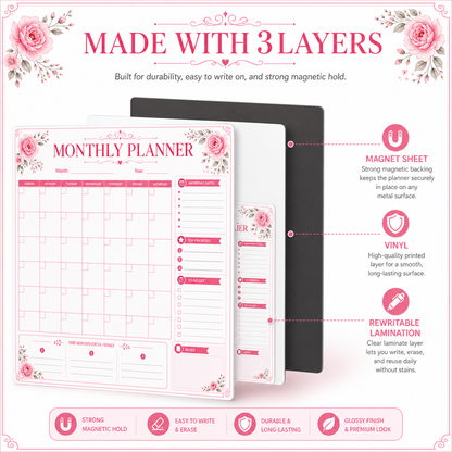 pink floral magnetic vinyl magnetic vinyl planner feature and material detail