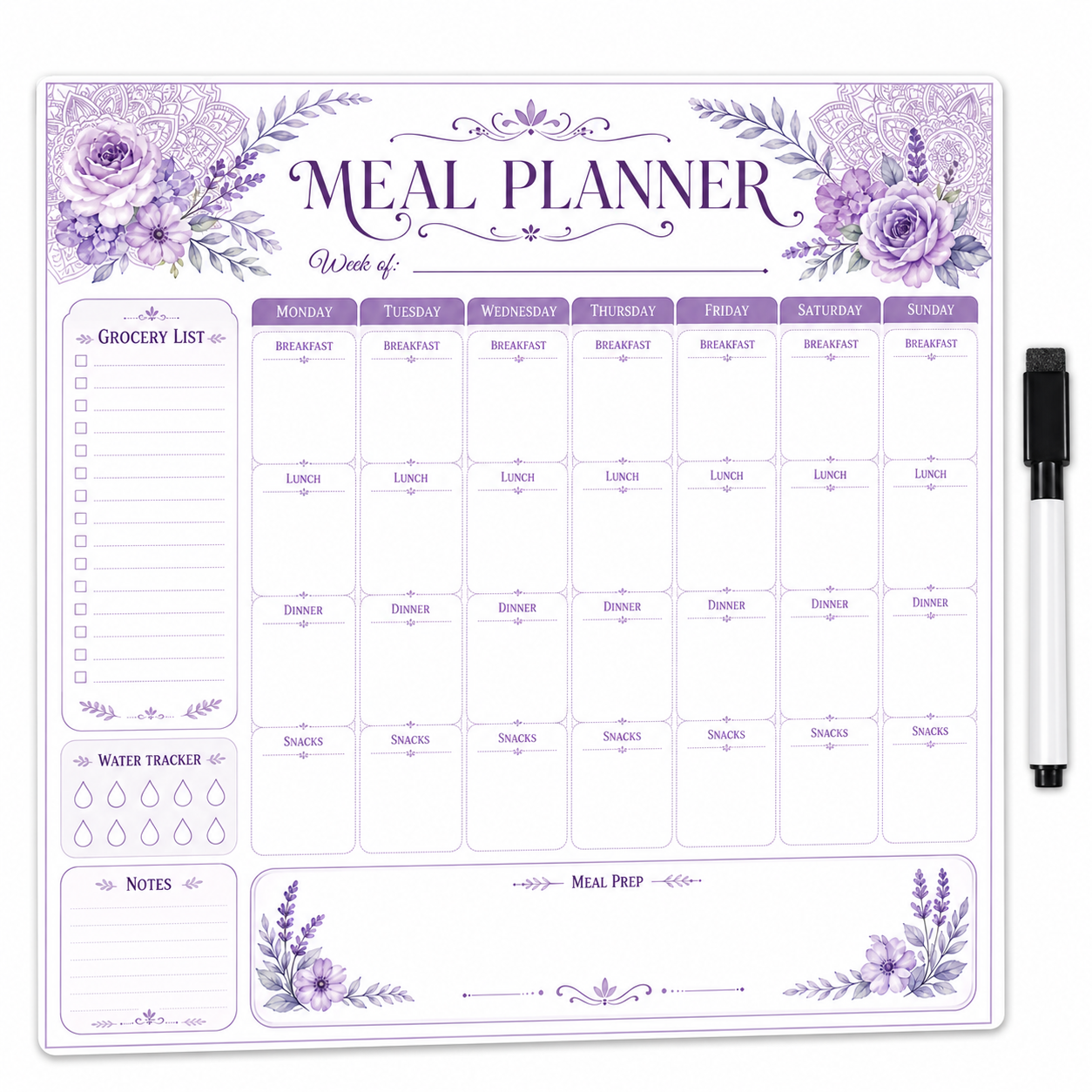 lavendar floral magnetic vinyl magnetic vinyl planner for fridge and office planning