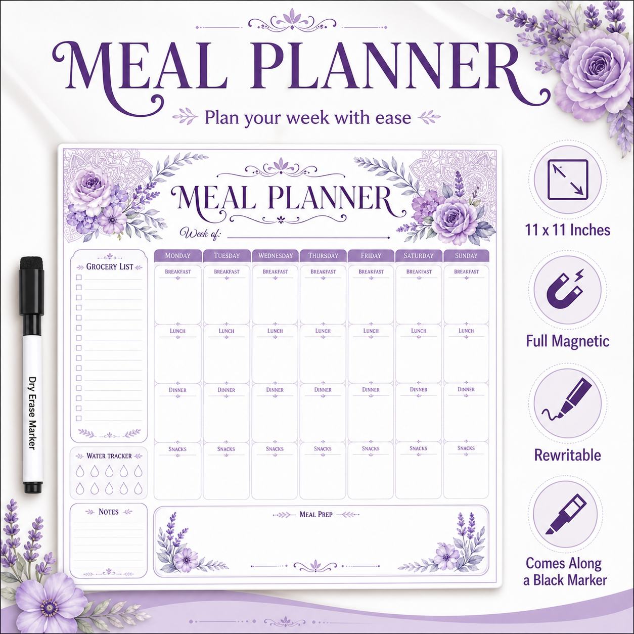 lavendar floral magnetic vinyl magnetic vinyl planner close up design detail