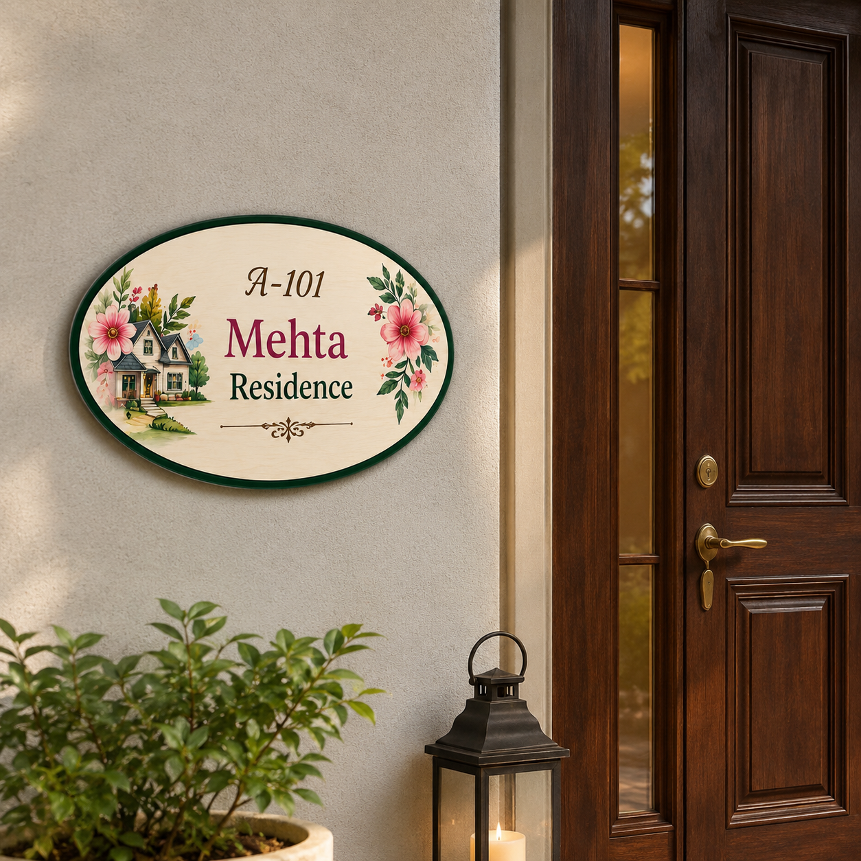 colorful flowers custom name plate for home close up design detail
