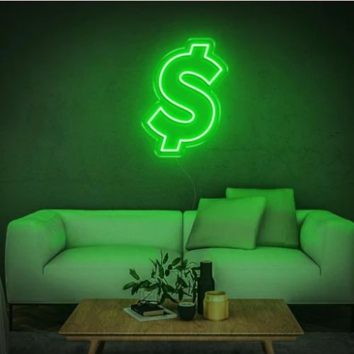 dollar neon sign, dollar neon light, custom neon sign, custom neon lights