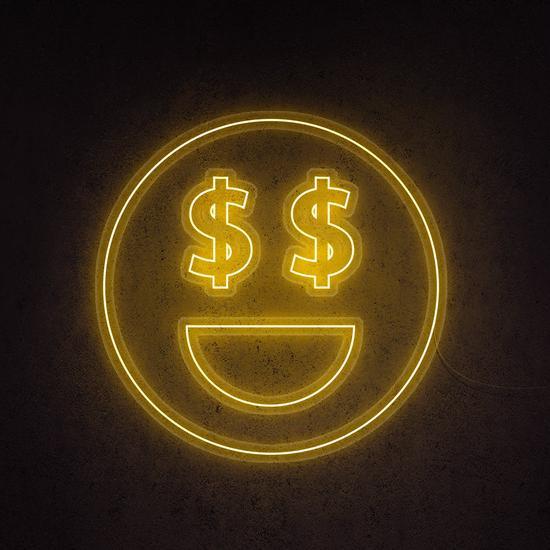 dollar face neon sign, zesta neon, neon sign art, custom neon lights, dollar neon sign