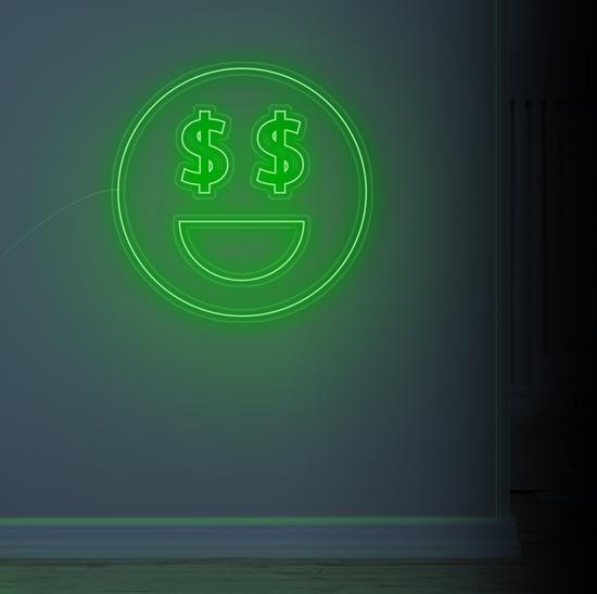 dollar face neon sign, zesta neon, neon sign art, custom neon lights, dollar neon sign