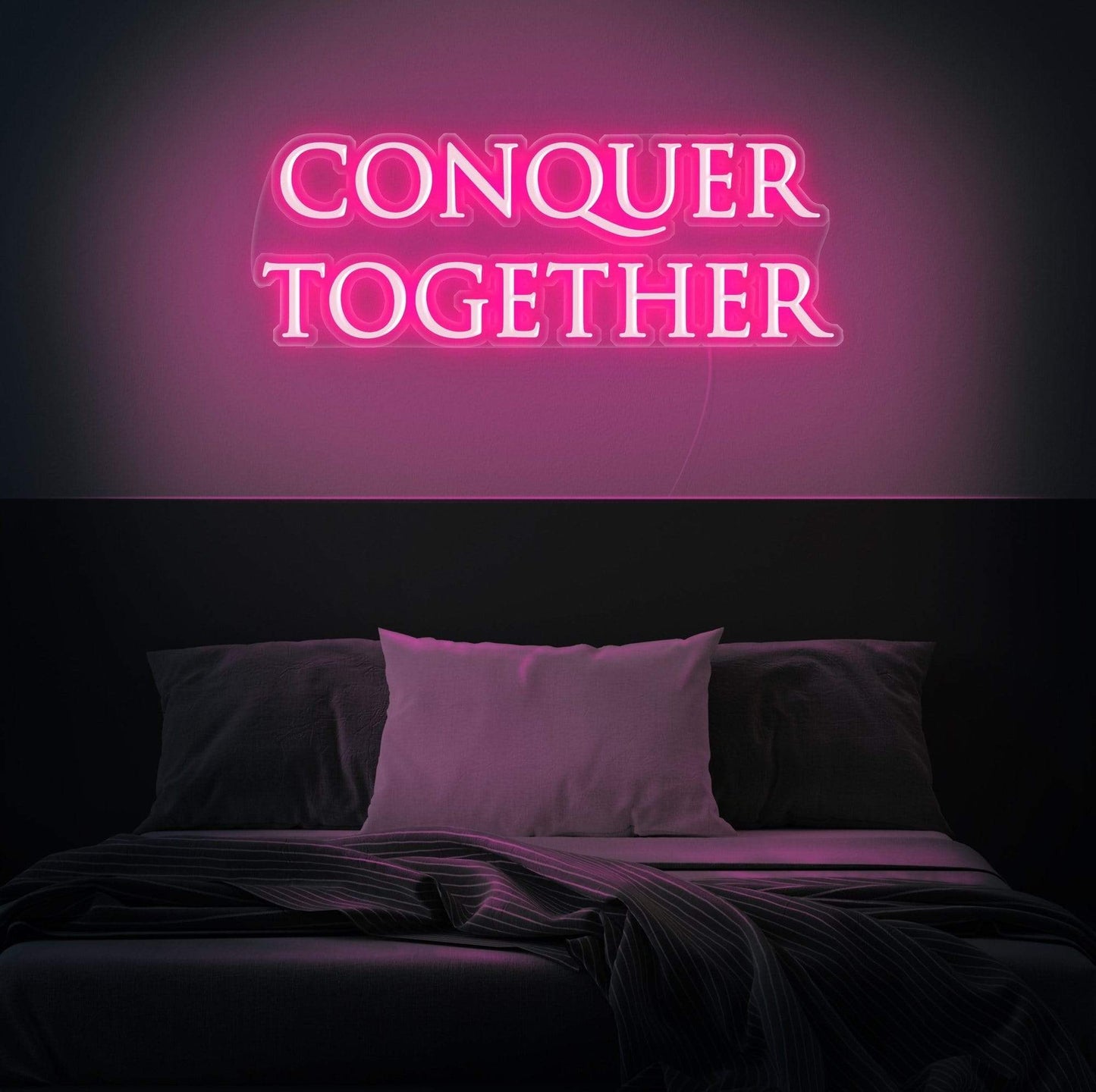 Conquer Together Neon Sign Quote, Zesta Neon, neon sign quotes, custom neon light quotes