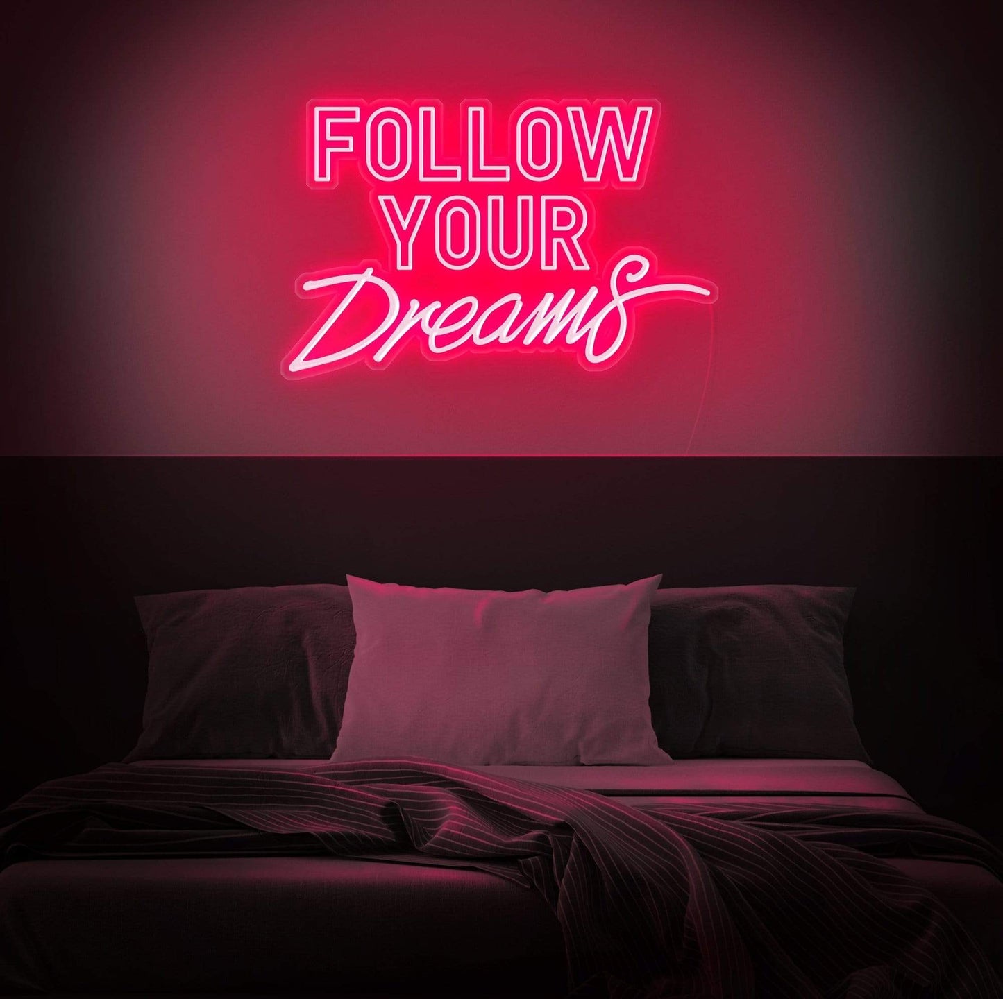 FOLLOW YOUR DREAMS, custom neon led quotes, zesta neon, neon sign quotes, neon light quotes, custom neon sign quotes,