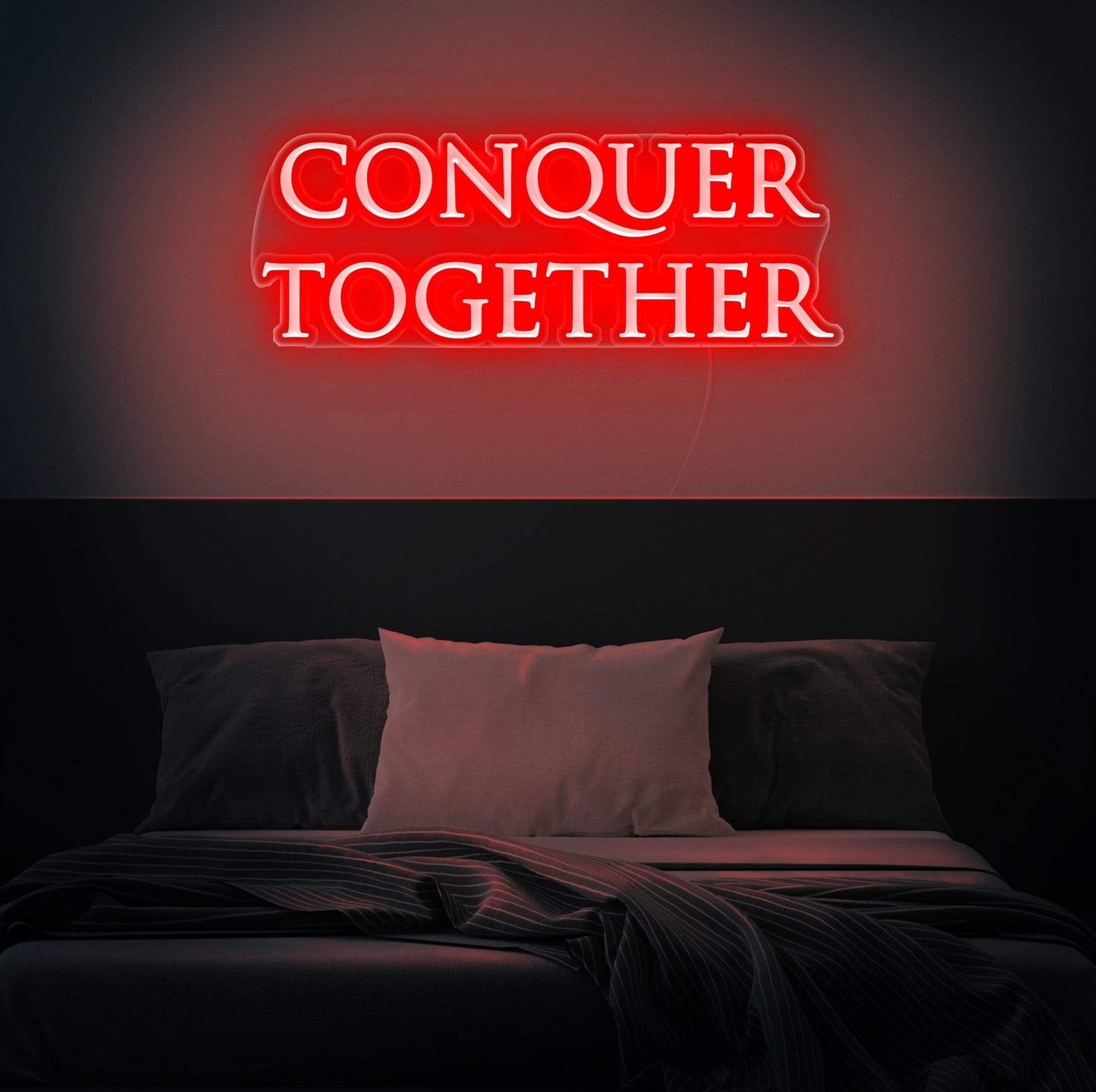 Conquer Together Neon Sign Quote, Zesta Neon, neon sign quotes, custom neon light quotes