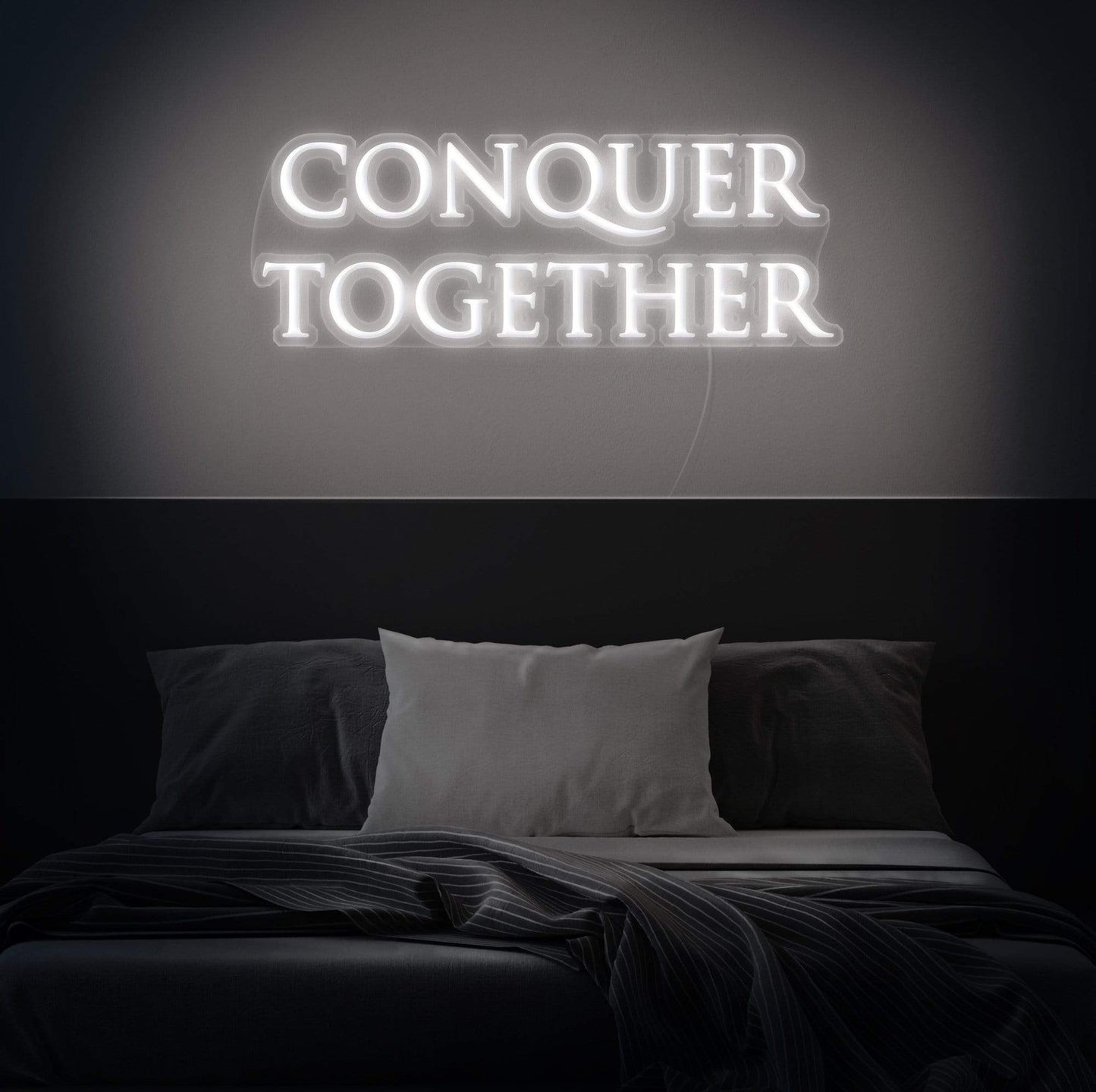 Conquer Together Neon Sign Quote, Zesta Neon, neon sign quotes, custom neon light quotes