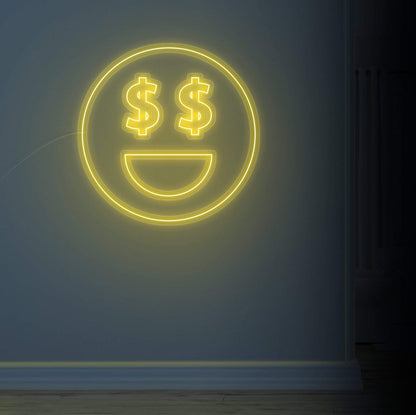 dollar face neon sign, zesta neon, neon sign art, custom neon lights, dollar neon sign