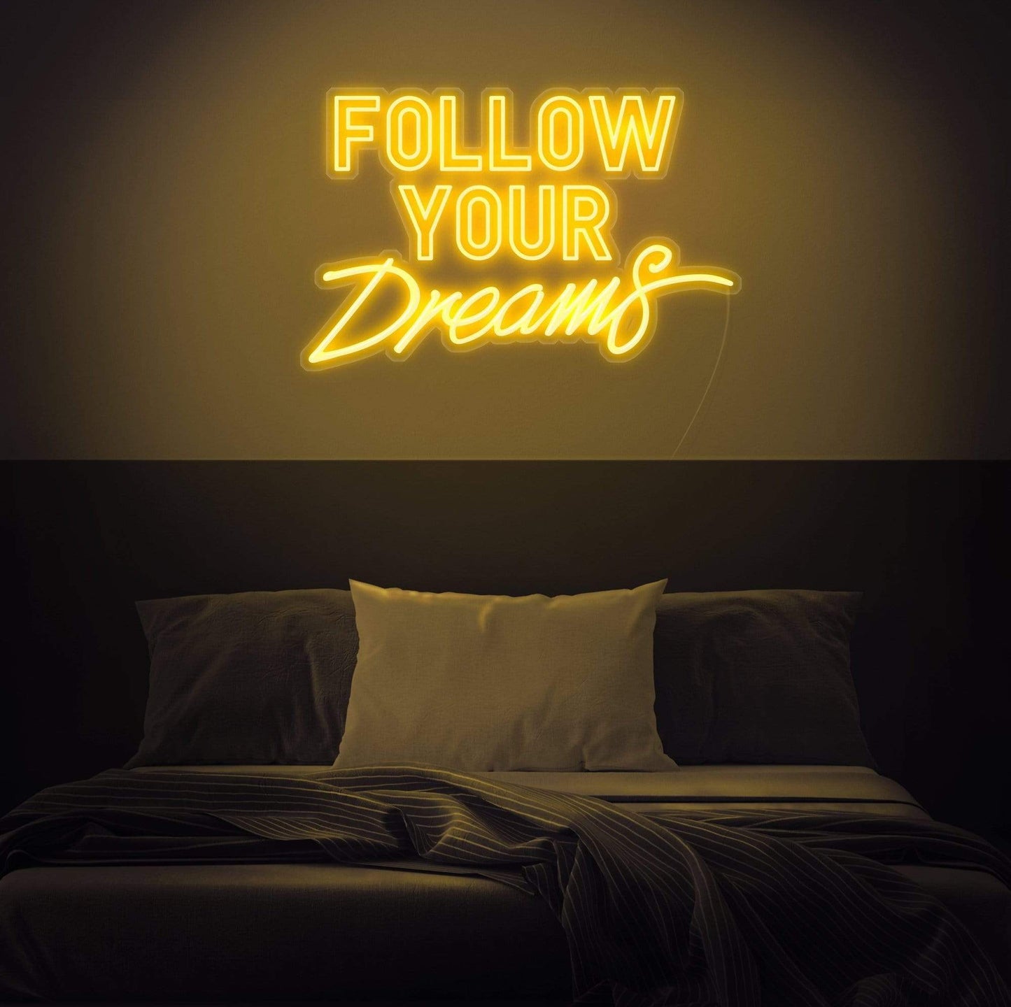 FOLLOW YOUR DREAMS, custom neon led quotes, zesta neon, neon sign quotes, neon light quotes, custom neon sign quotes,